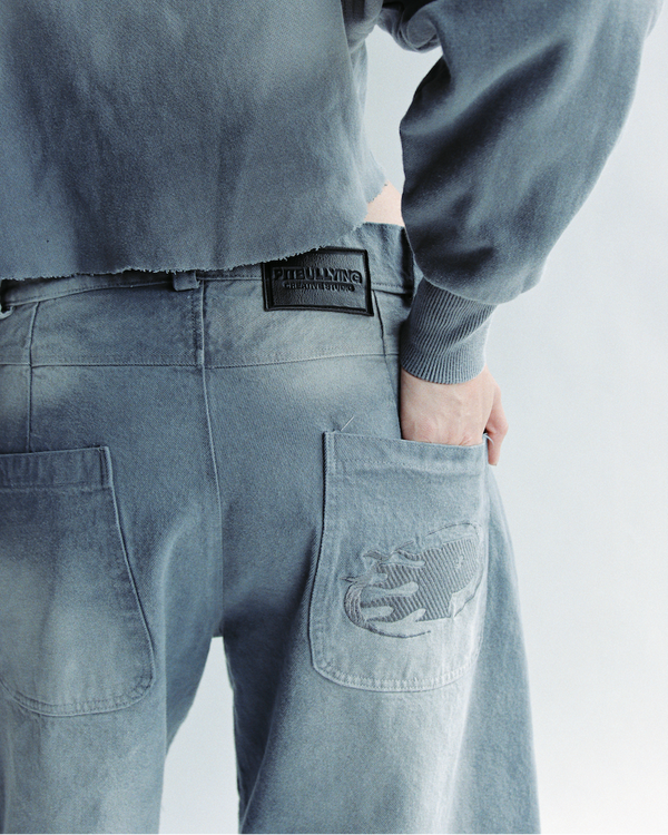 Gray Washed Denim Jorts Mujer