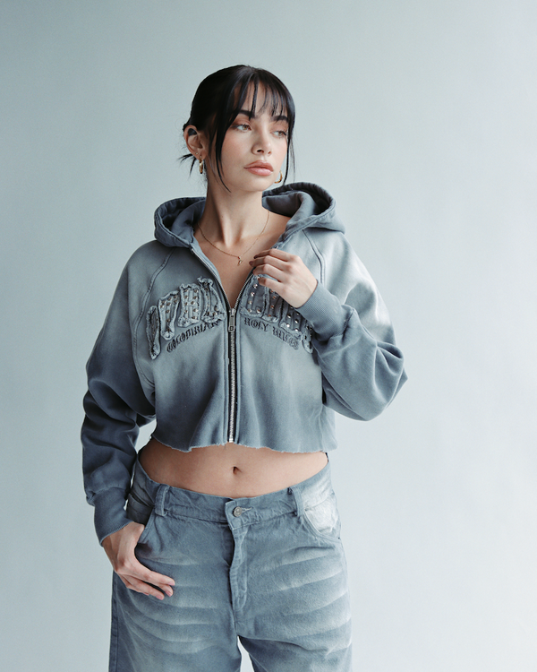 Zip up Crop Gris