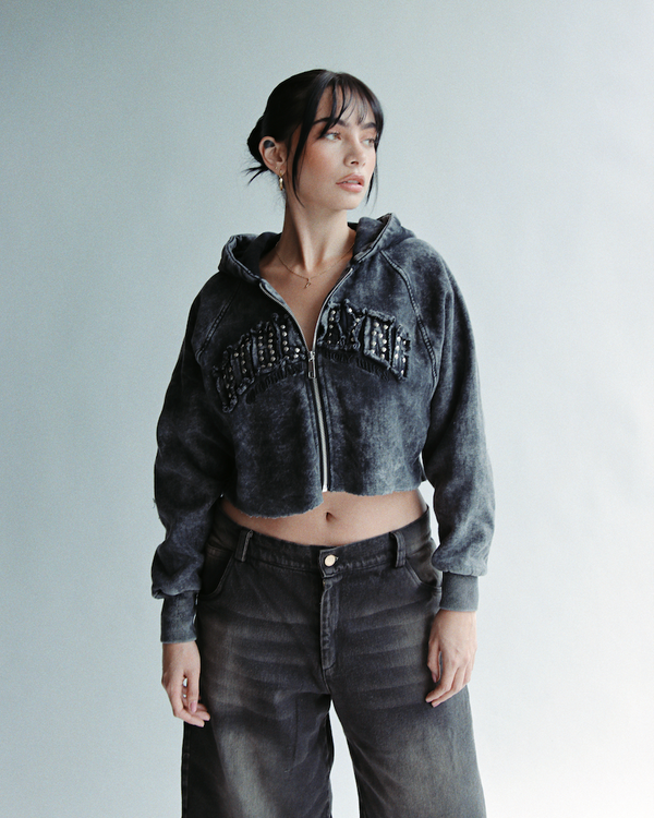 Zip up Crop Negra