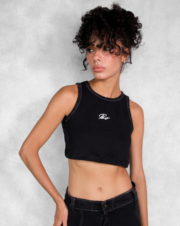 BASICS CROPPED TANK TOP BLACK