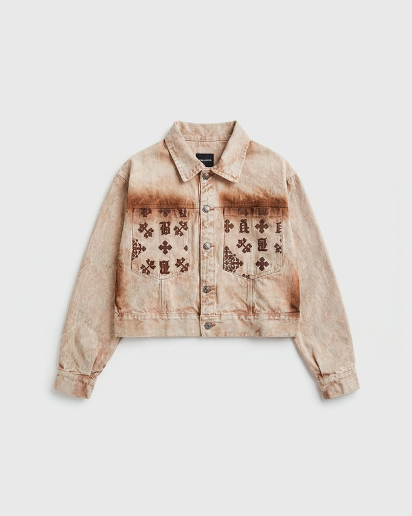 DENIM JACKET MONOGRAM - CROP BEIGE