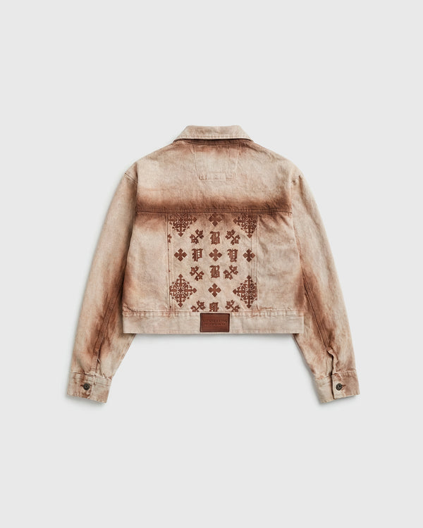 DENIM JACKET MONOGRAM - CROP BEIGE