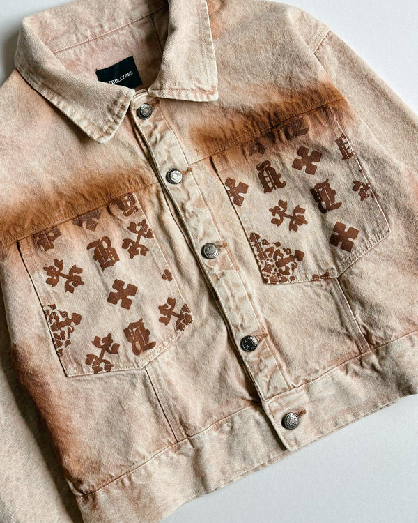 DENIM JACKET MONOGRAM - CROP BEIGE
