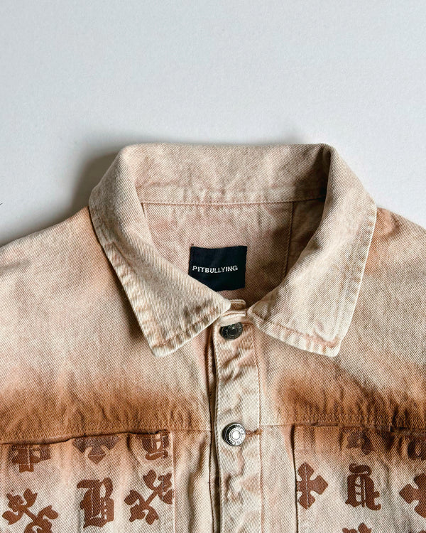 DENIM JACKET MONOGRAM - CROP BEIGE
