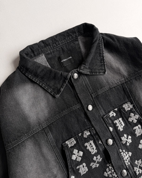 DENIM JACKET BOXY FIT MONOGRAM NEGRA
