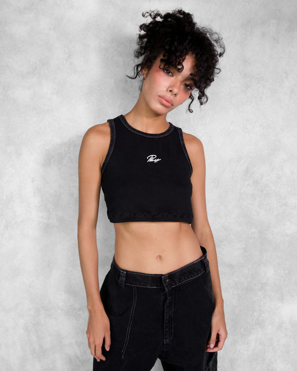 BASICS CROPPED TANK TOP BLACK